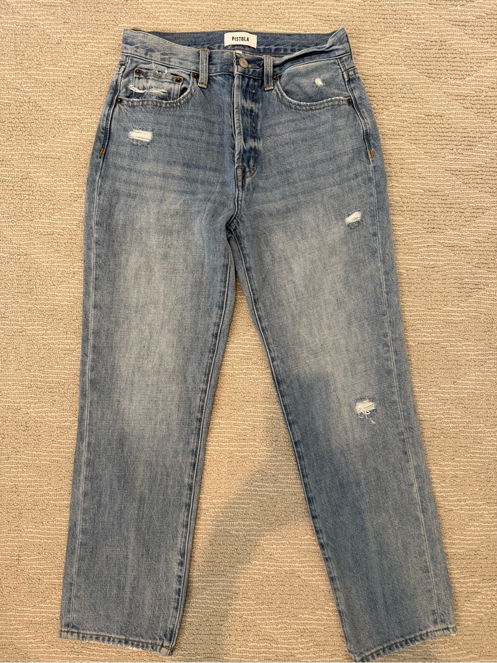 Pistola “Cassie” Distressed Mid-Wash Blue Straight Jeans